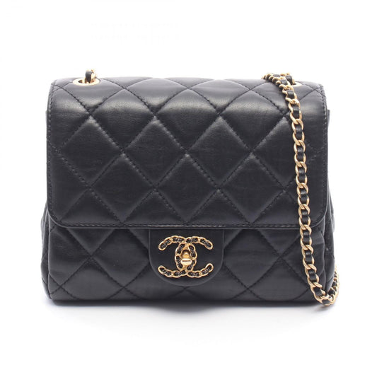 Chanel Shoulder Bag Quilted Small Flap Black Lambskin Chain
