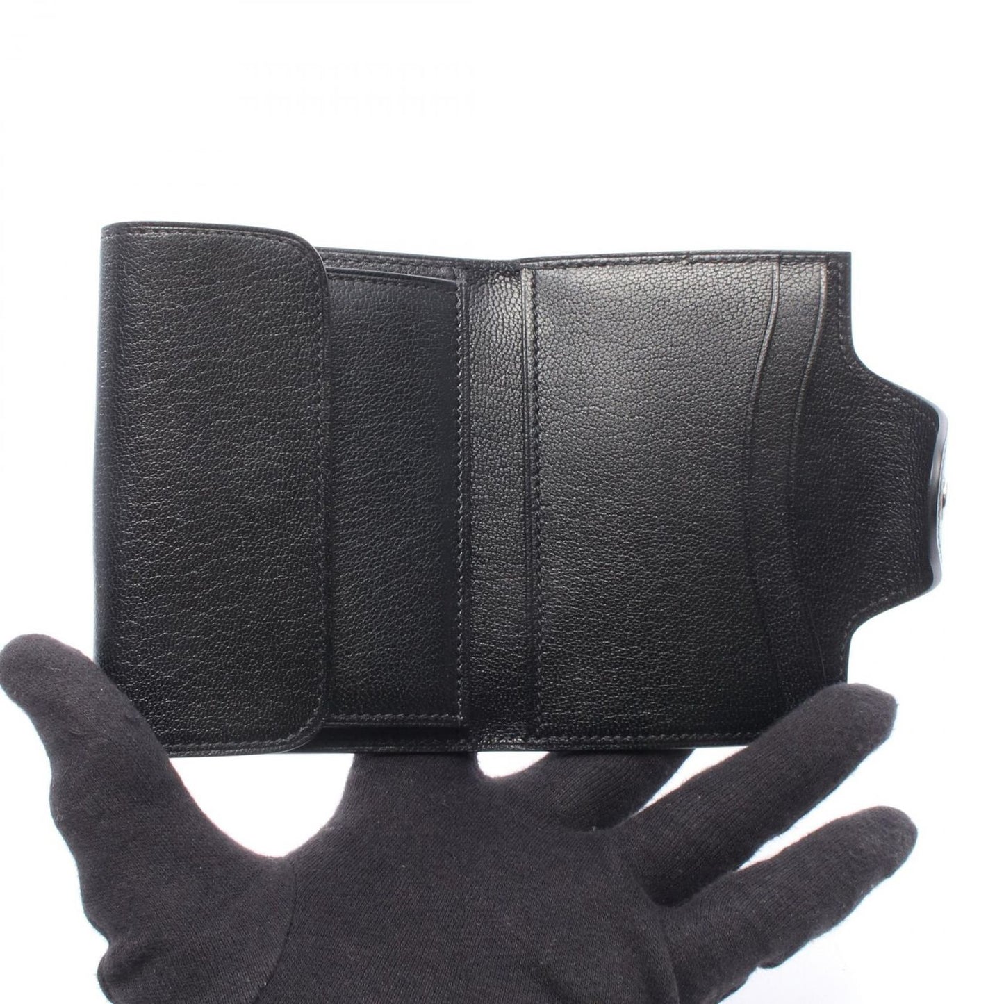 Hermes Trifold Wallet Illiade Compact Black Leather — view 3