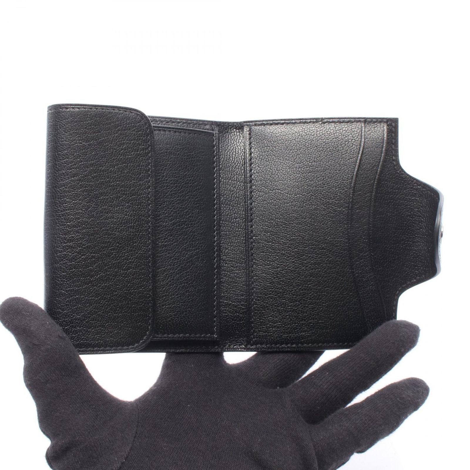 Hermes Trifold Wallet Illiade Compact Black Leather — view 3