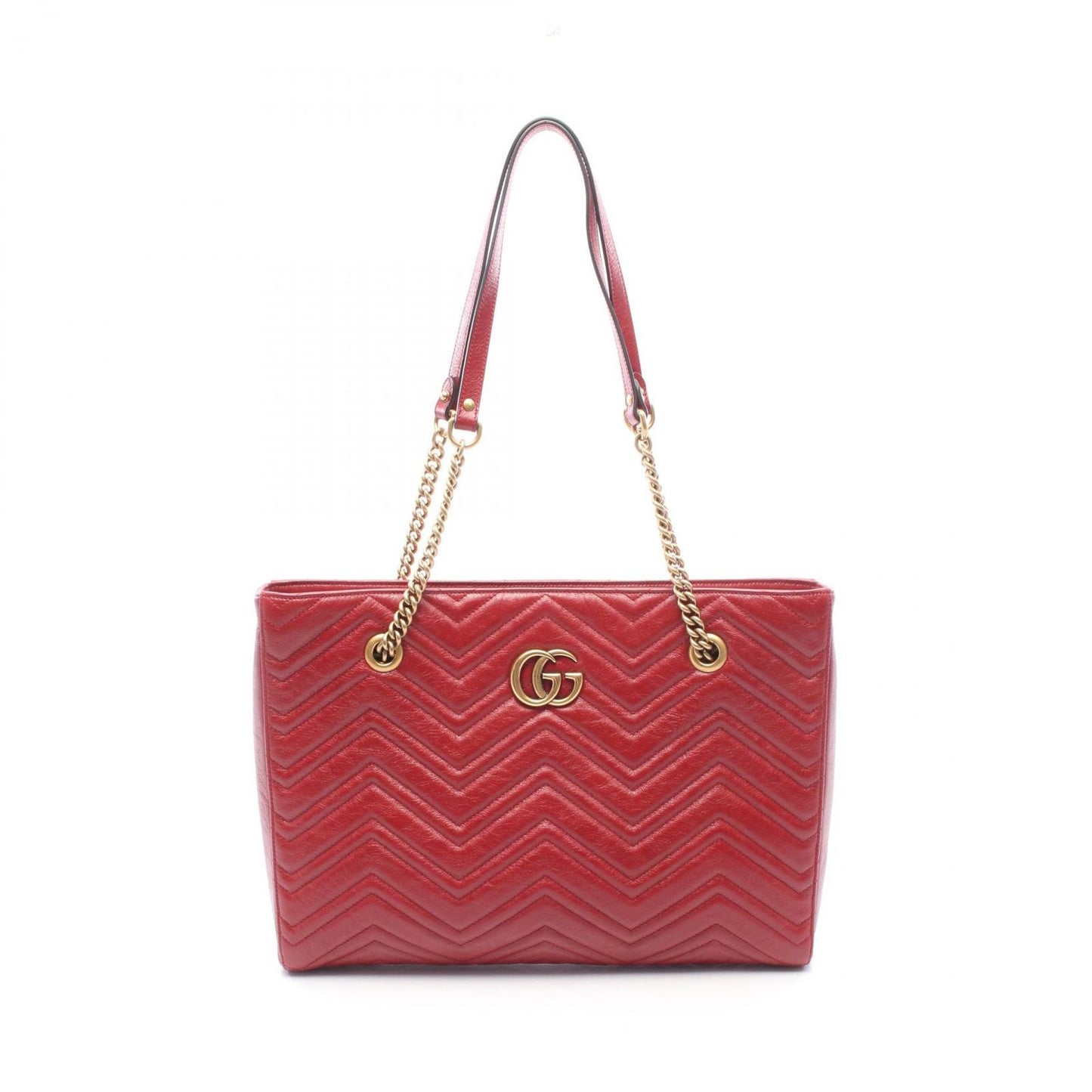 Gucci Tote GG Marmont Red Leather Zip Chain