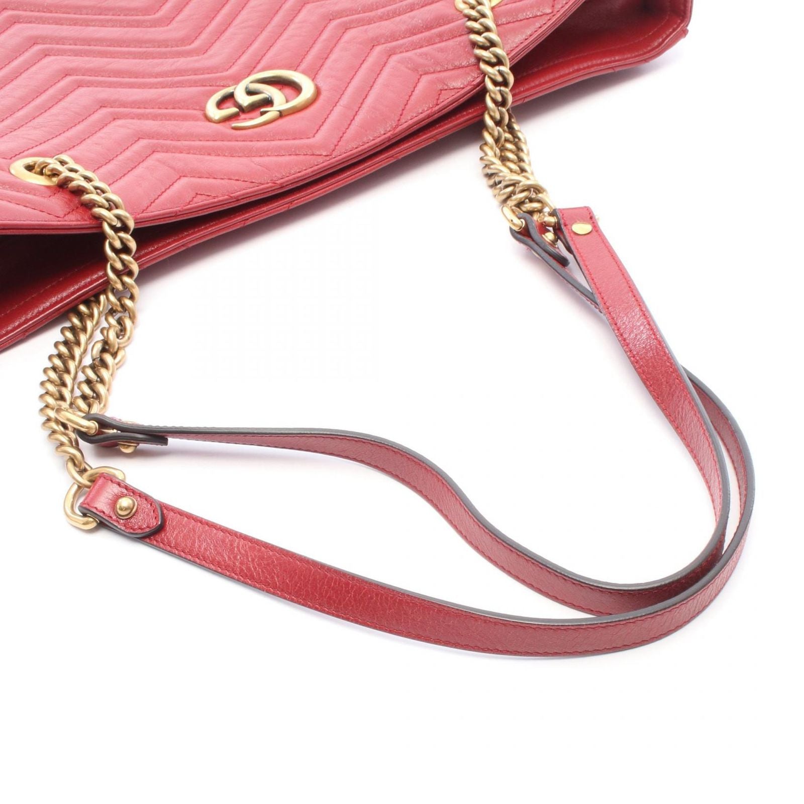 Gucci Tote GG Marmont Red Leather Zip Chain — view 7