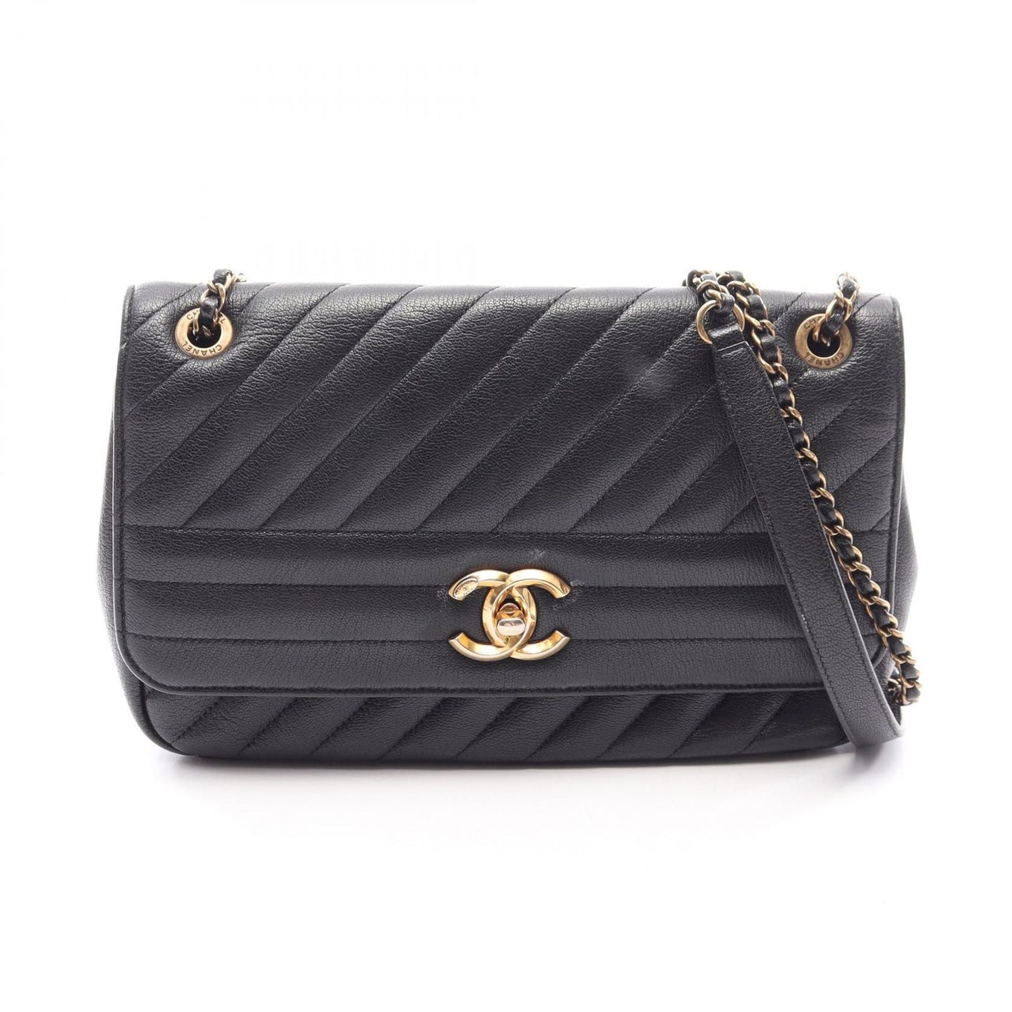 Chanel Shoulder Bag CC Logo Quilted Flap Black Leather Chain