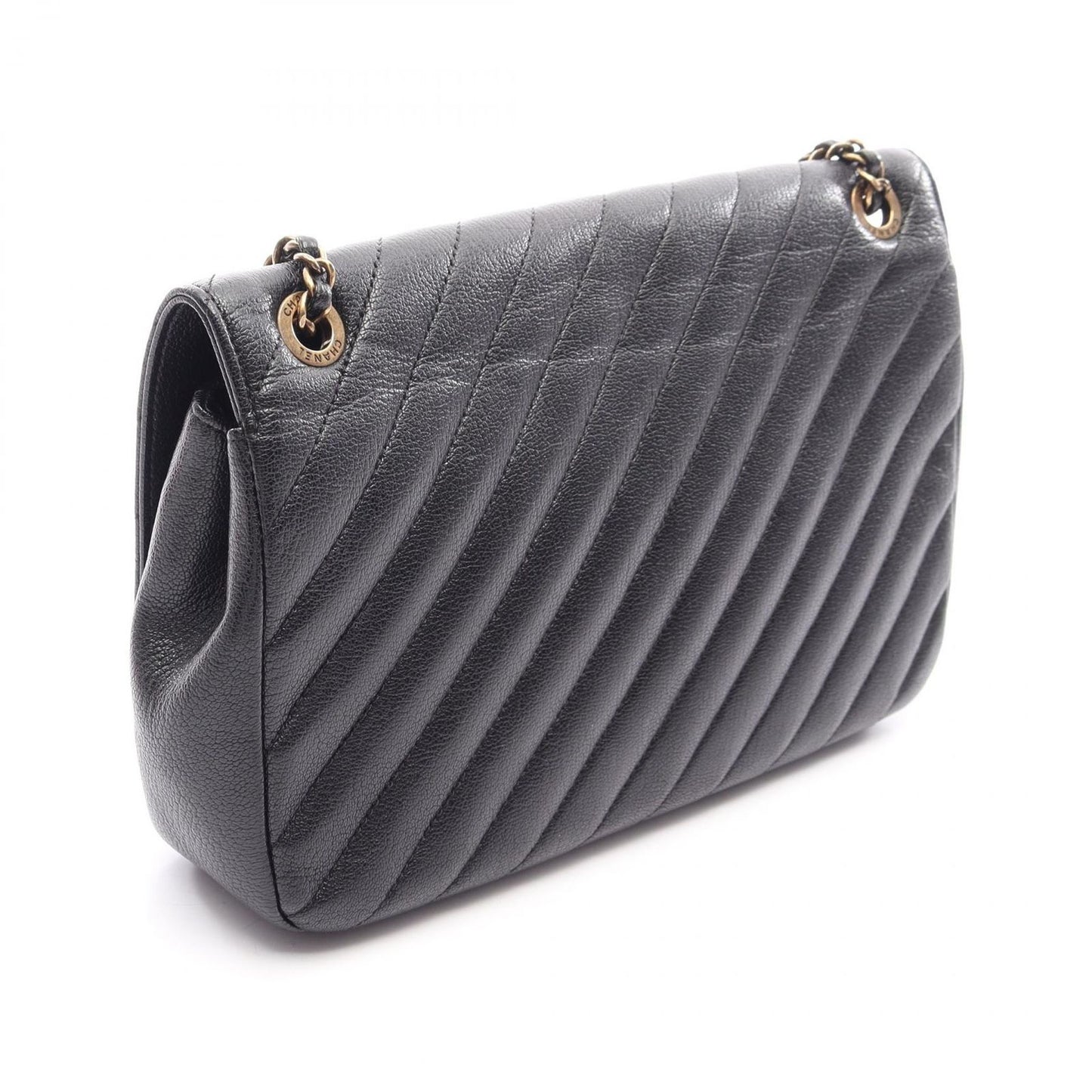 Chanel Shoulder Bag CC Logo Quilted Flap Black Leather Chain — view 2