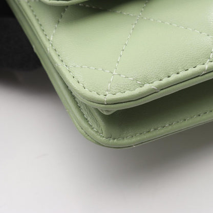 Chanel Shoulder Bag Quilted Black Light Green Lambskin Chain Wallet — view 9