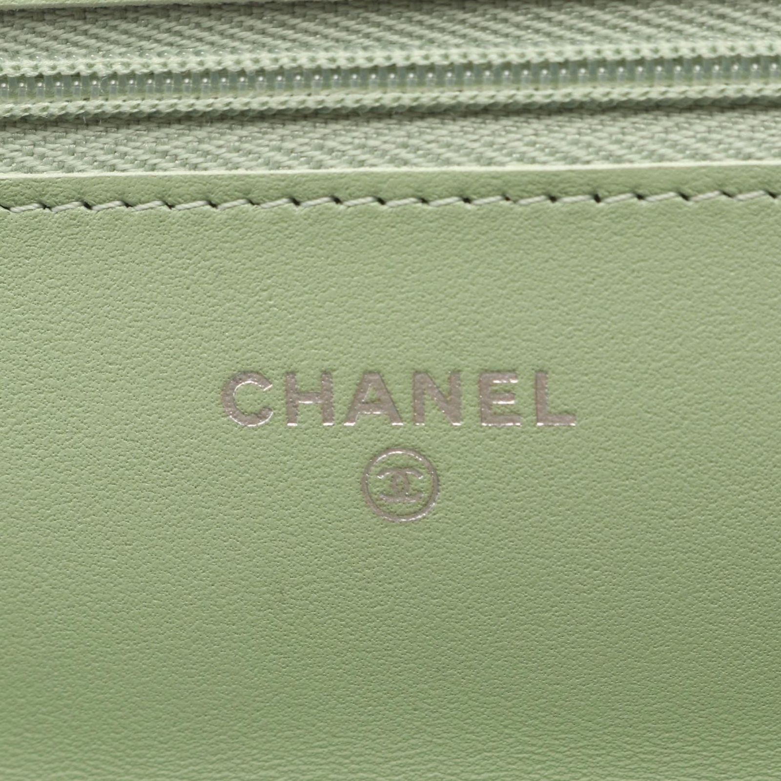 Chanel Shoulder Bag Quilted Black Light Green Lambskin Chain Wallet — view 5