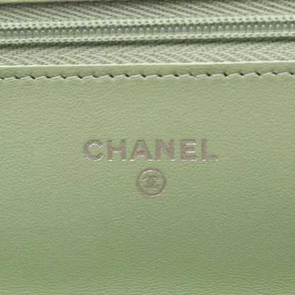 Chanel Shoulder Bag Quilted Black Light Green Lambskin Chain Wallet — view 5