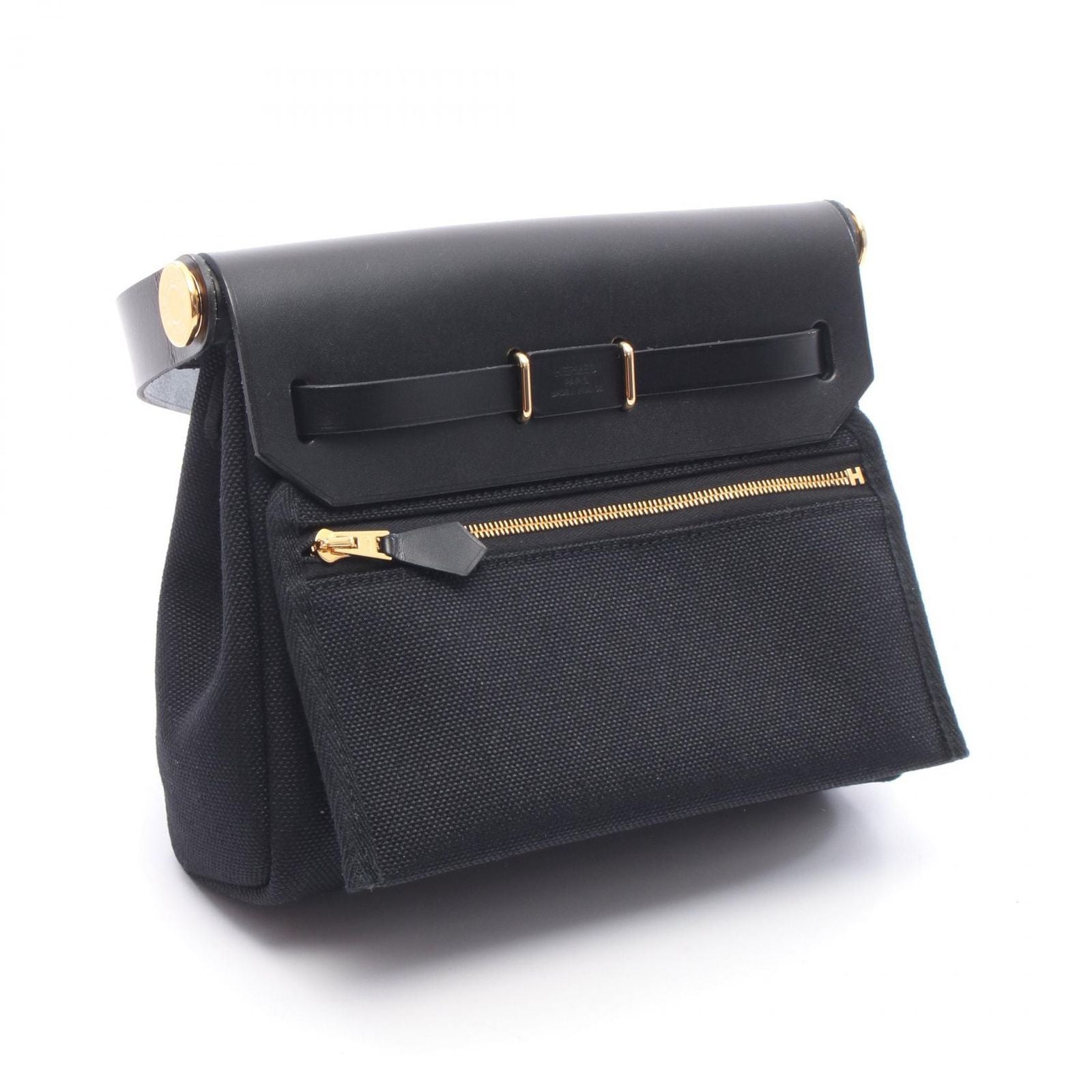 Hermes Shoulder Bag Herbag Zip Mini Black Canvas Leather — view 2