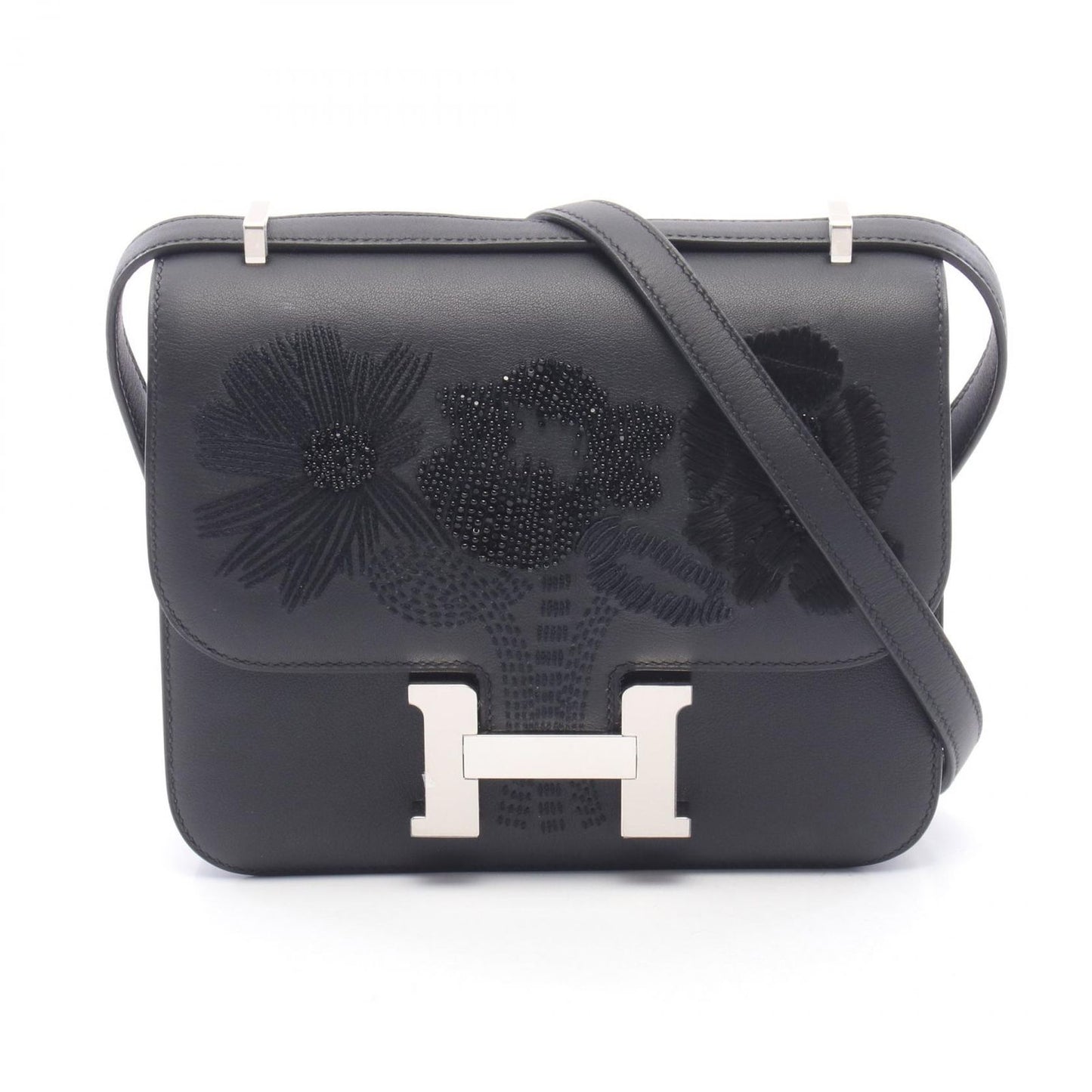 Hermes Shoulder Bag Constance 3 Mini Dancing Flowers Black Leather Calf