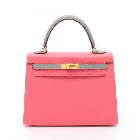 Hermes Handbag Kelly 25 Sellier 2-Way Personal Order Rose Azalea Blue Glacier