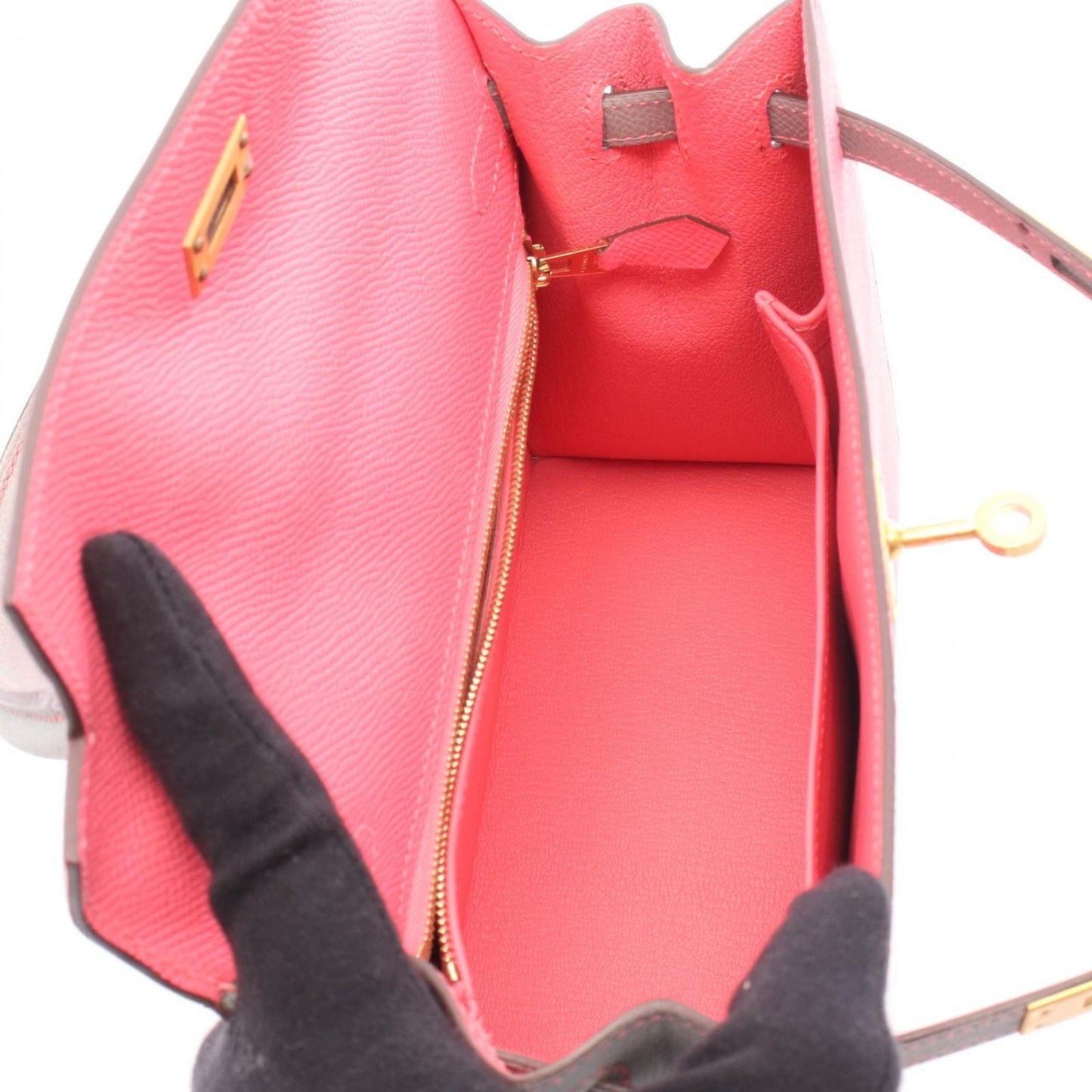 Hermes Handbag Kelly 25 Sellier 2-Way Personal Order Rose Azalea Blue Glacier — view 3