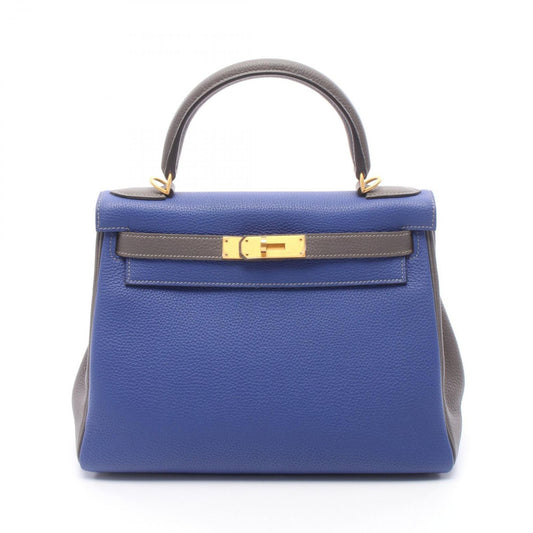 Hermes Handbag Kelly 28 Personal Order Retourne 2-Way Blue Electric Etain