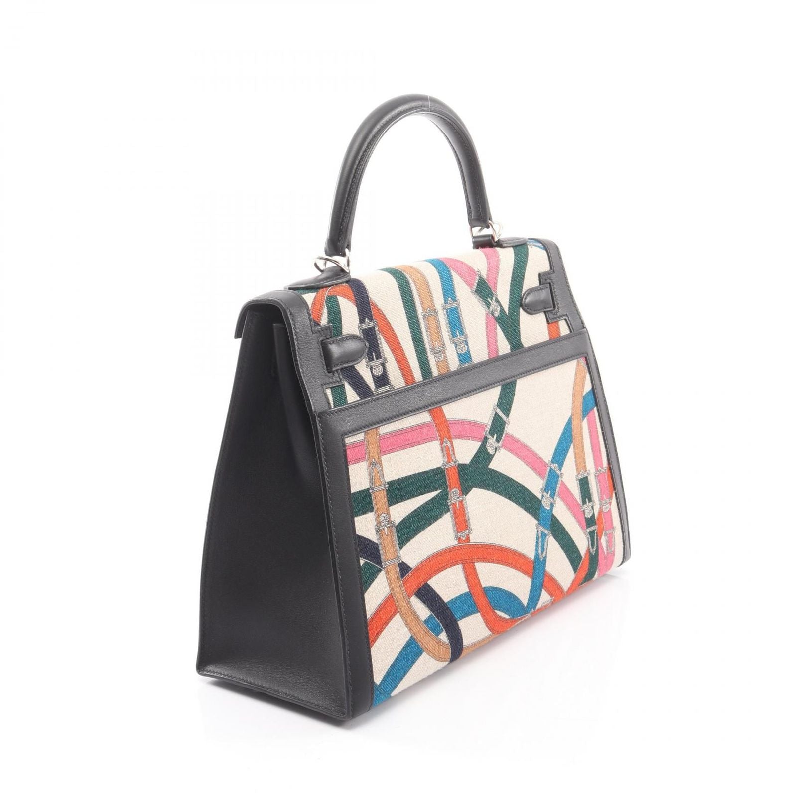 Hermes Handbag Kelly 32 Cavalcadour 2-Way Sellier Beige Black Multi Canvas — view 2