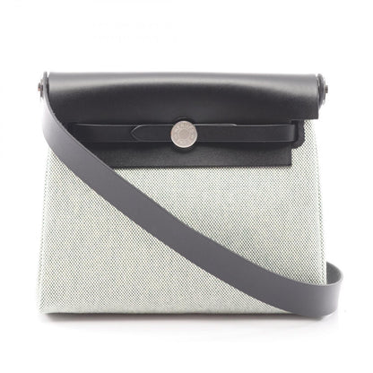 Hermes Shoulder Bag Herbag Zip Mini Black Vert Moyane Canvas Leather