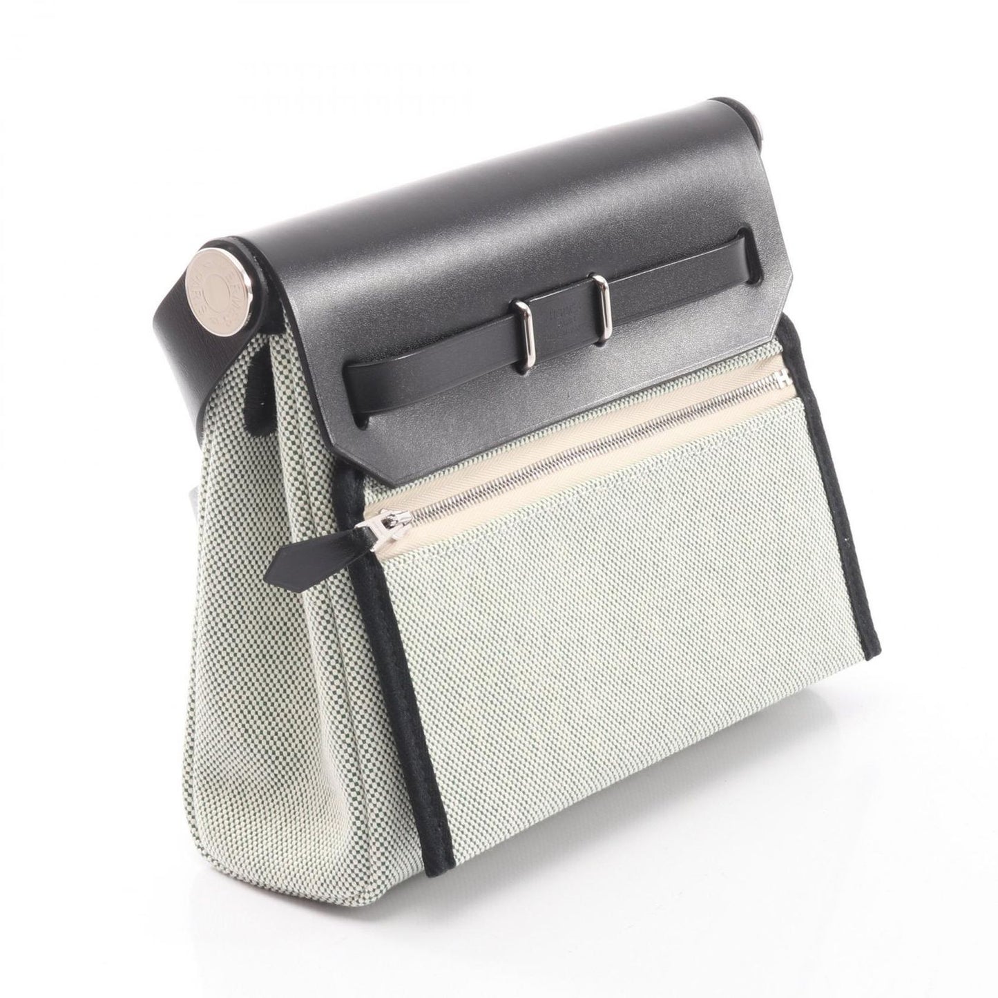 Hermes Shoulder Bag Herbag Zip Mini Black Vert Moyane Canvas Leather — view 2