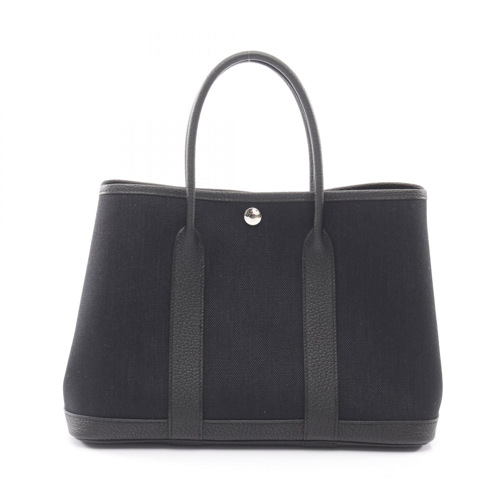 Hermes Tote Garden Party TPM Black Canvas Leather