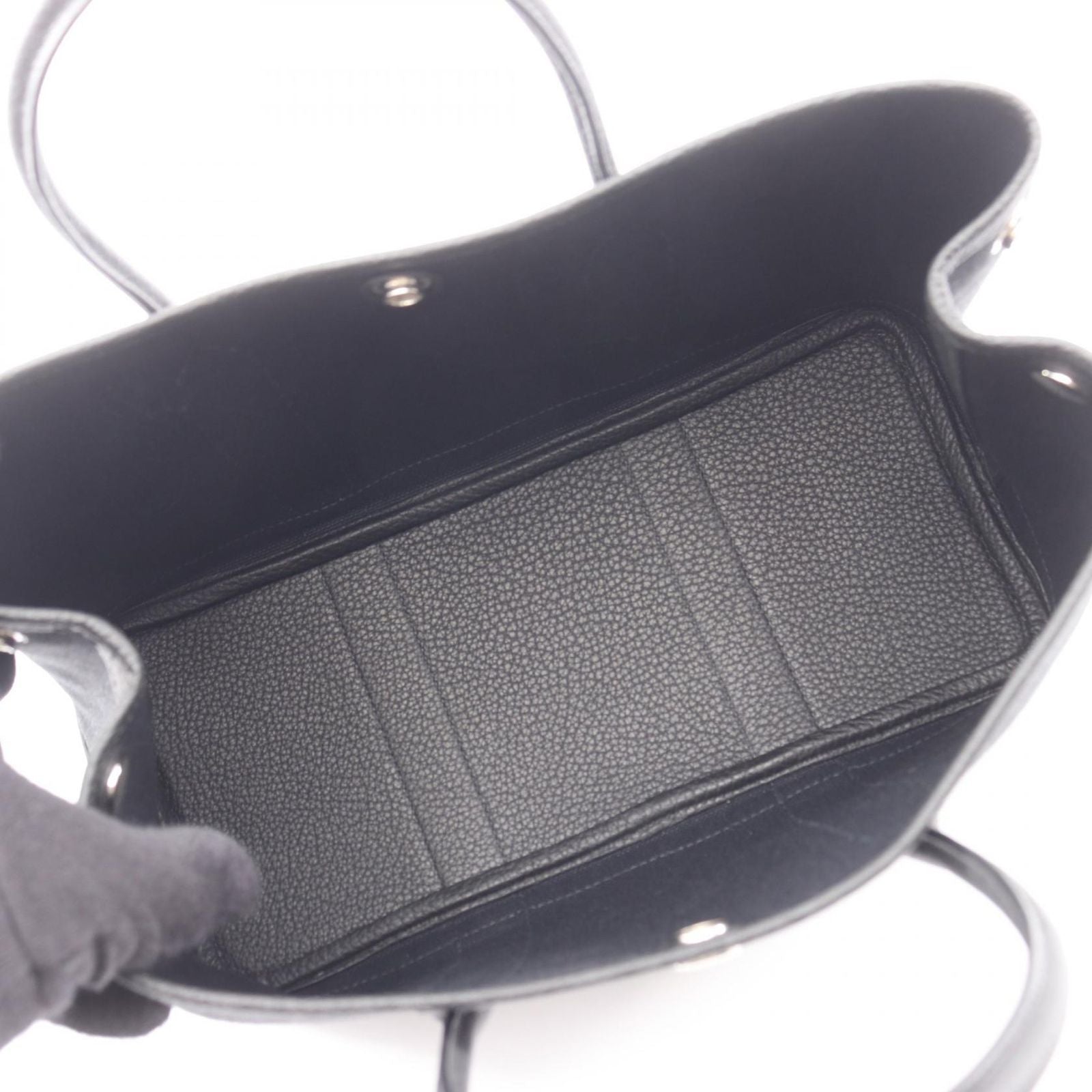 Hermes Tote Garden Party TPM Black Canvas Leather — view 3