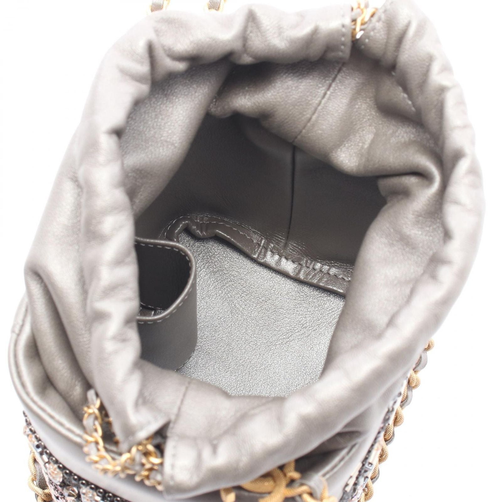 Chanel Shoulder Bag Small Bead Embroidery Silver Gray Lambskin — view 3