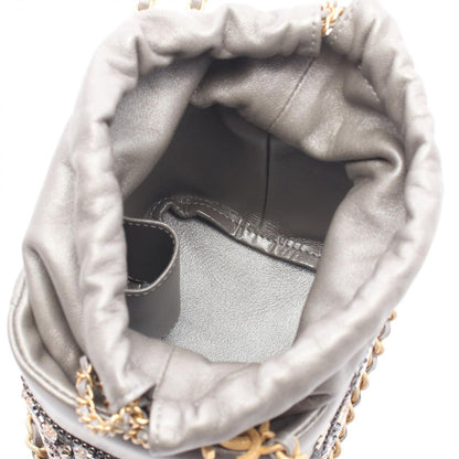 Chanel Shoulder Bag Small Bead Embroidery Silver Gray Lambskin — view 3