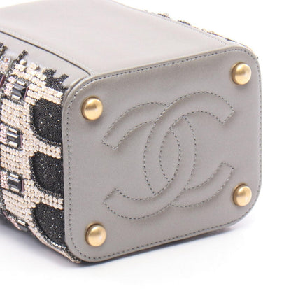 Chanel Shoulder Bag Small Bead Embroidery Silver Gray Lambskin — view 7