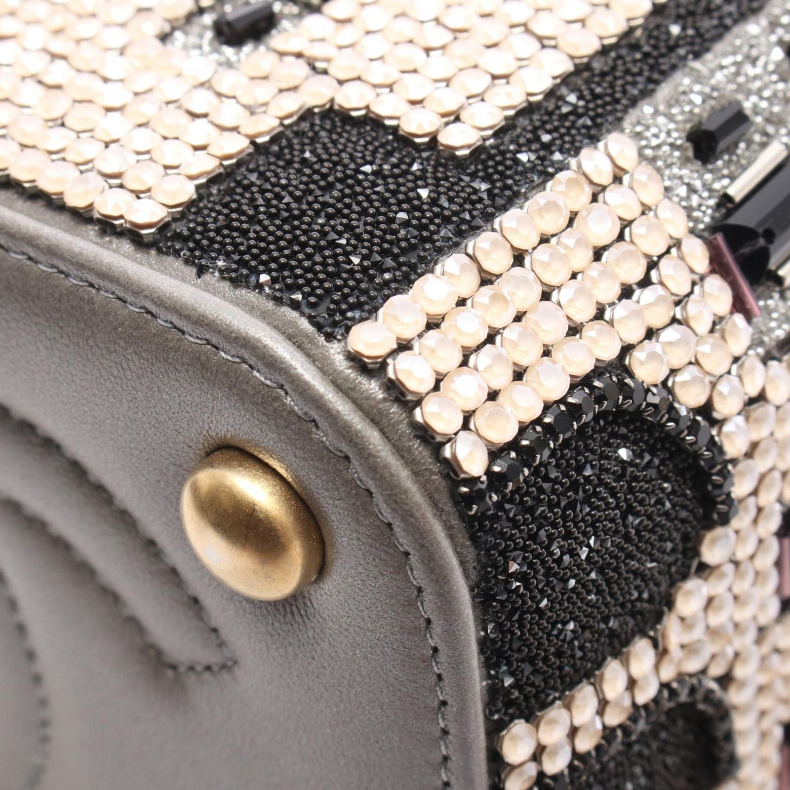 Chanel Shoulder Bag Small Bead Embroidery Silver Gray Lambskin — view 6