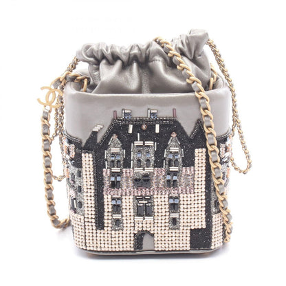 Chanel Shoulder Bag Small Bead Embroidery Silver Gray Lambskin