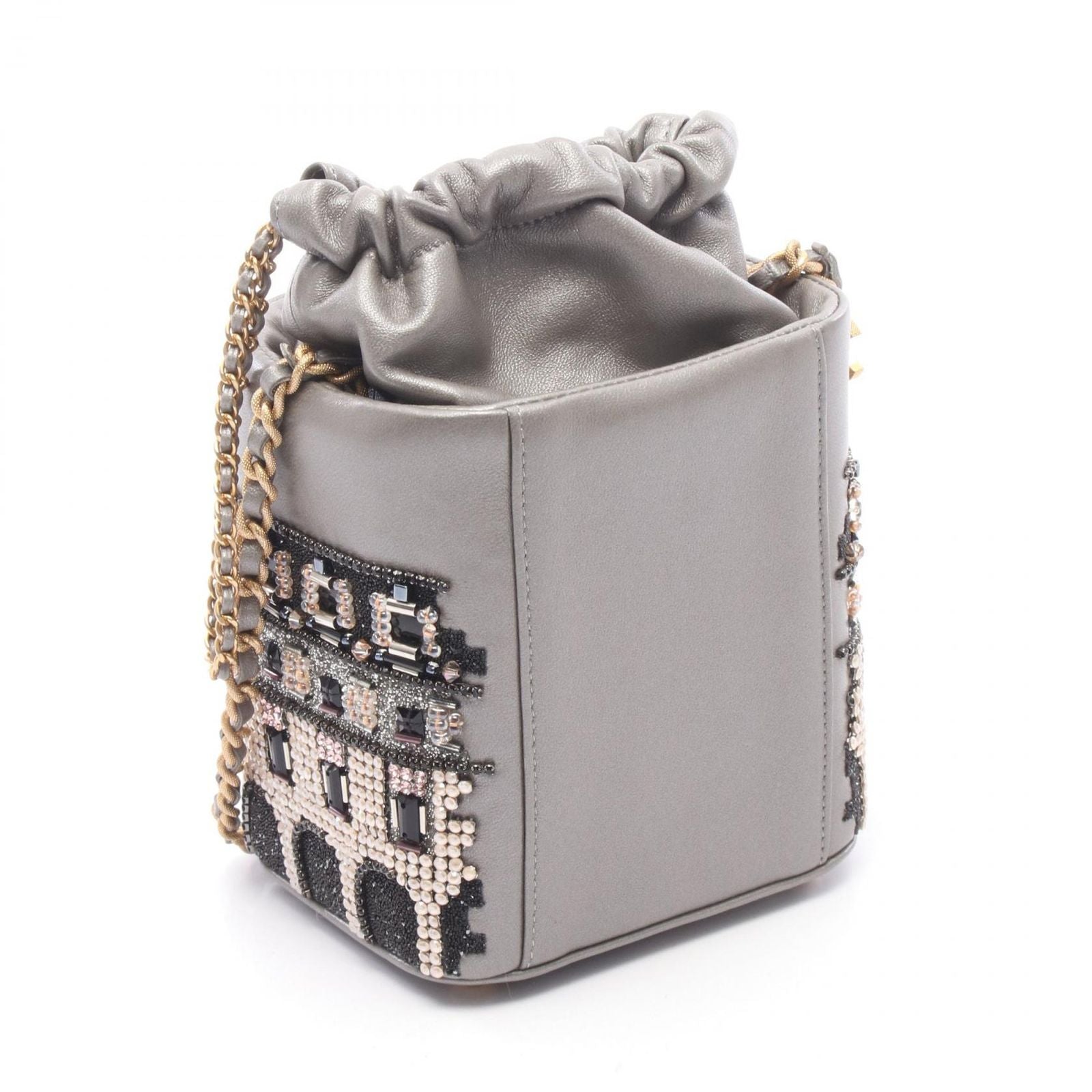 Chanel Shoulder Bag Small Bead Embroidery Silver Gray Lambskin — view 2