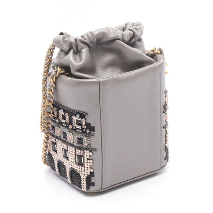 Chanel Shoulder Bag Small Bead Embroidery Silver Gray Lambskin — view 2