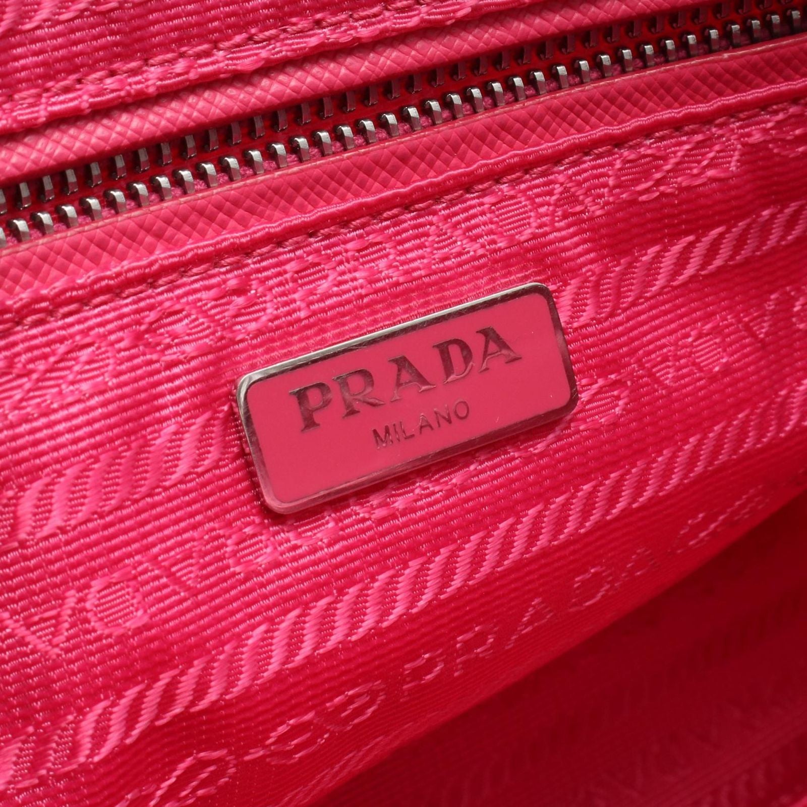 Prada Handbag 2-Way Fuchsia Pink Nylon Leather Triangle Logo Quilted — view 4