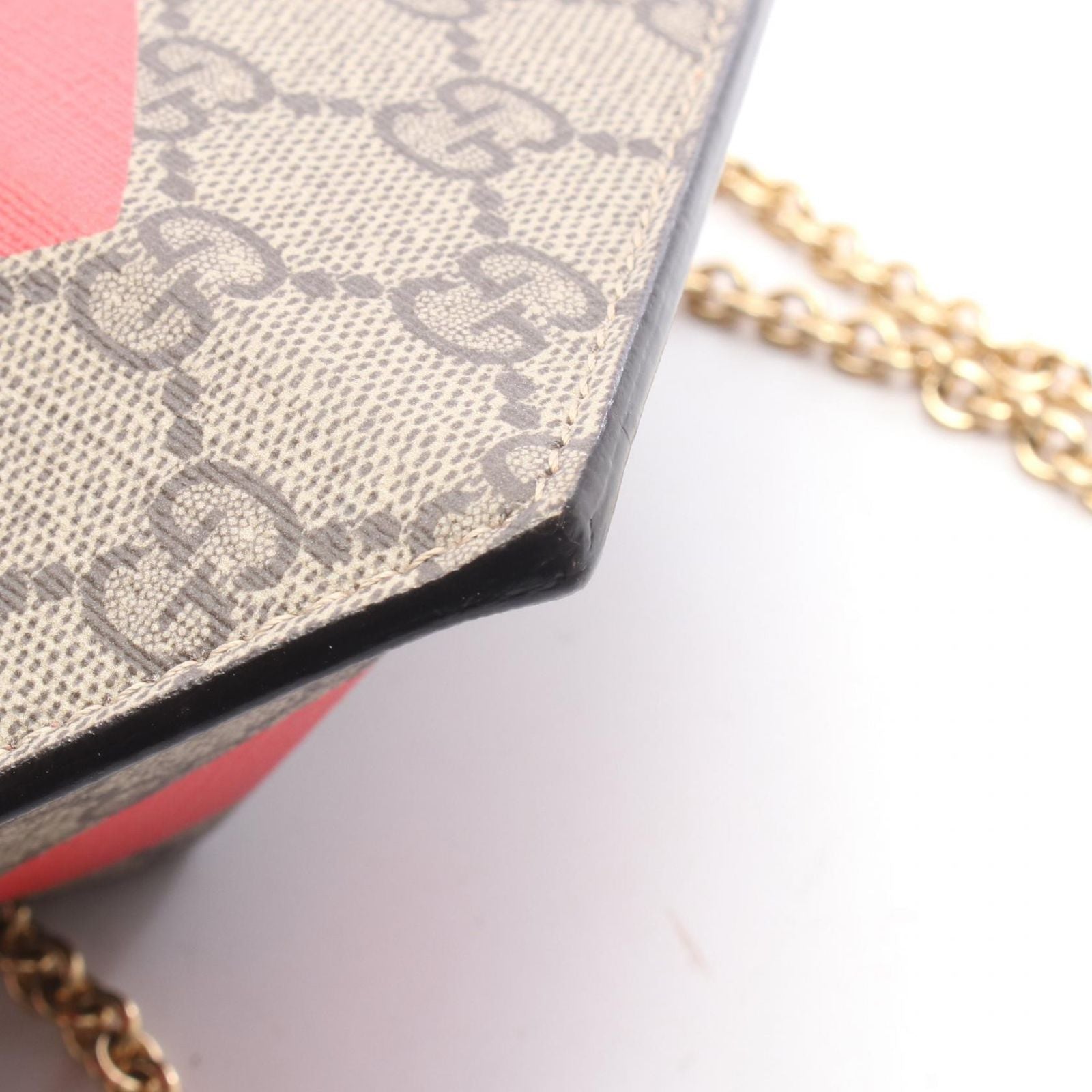 Gucci Shoulder Bag Ophidia Small Heart GG Supreme Beige Red Canvas Chain — view 7