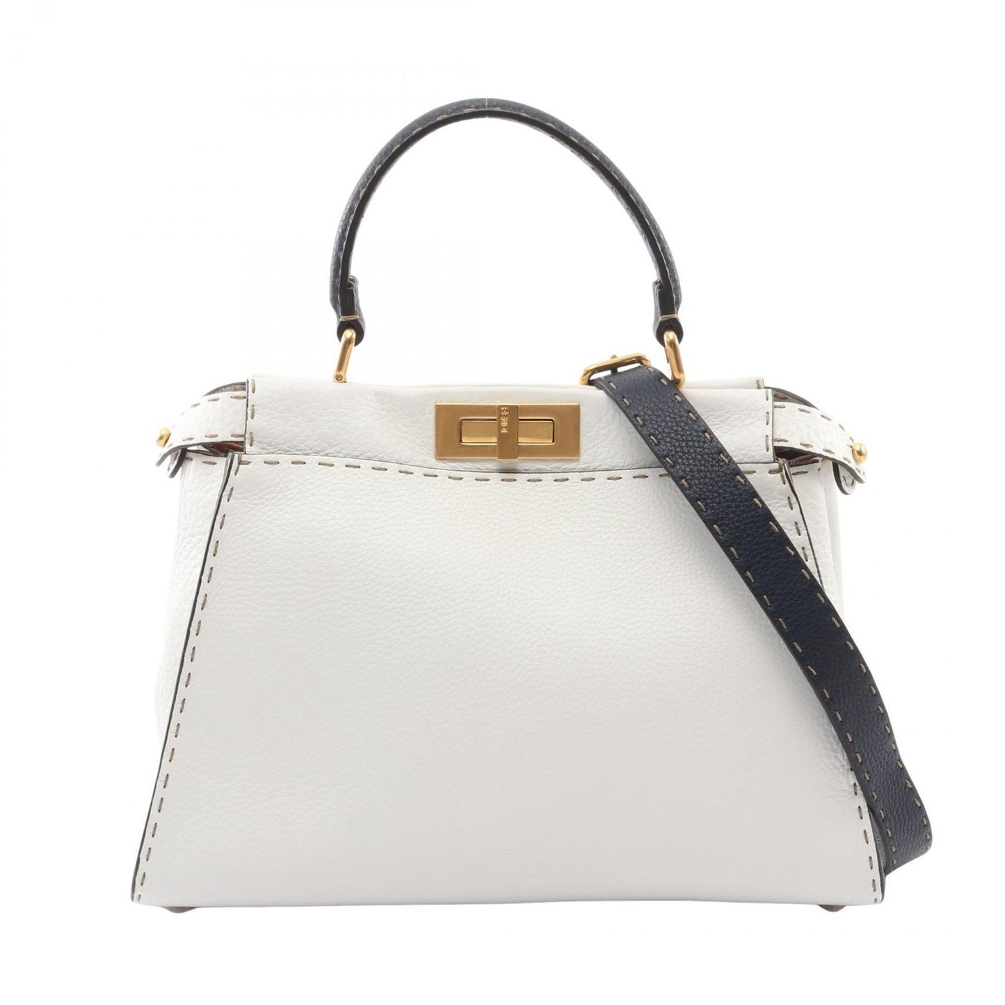 Fendi Handbag Peekaboo Regular Selleria 2-Way White Navy Leather