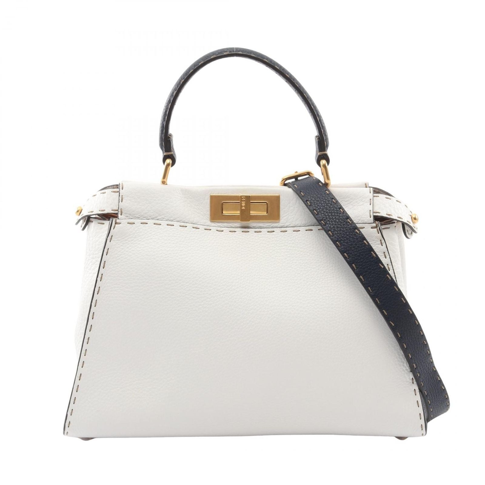 Fendi Handbag Peekaboo Regular Selleria 2-Way White Navy Leather
