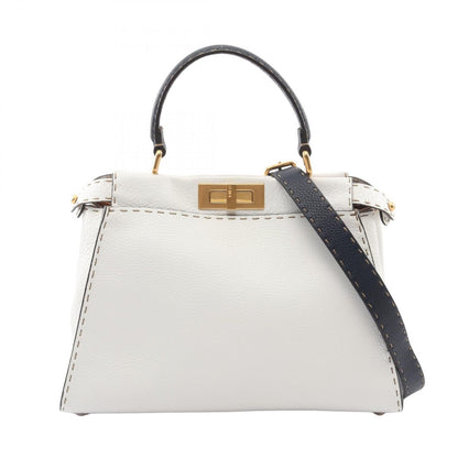 Fendi Handbag Peekaboo Regular Selleria 2-Way White Navy Leather