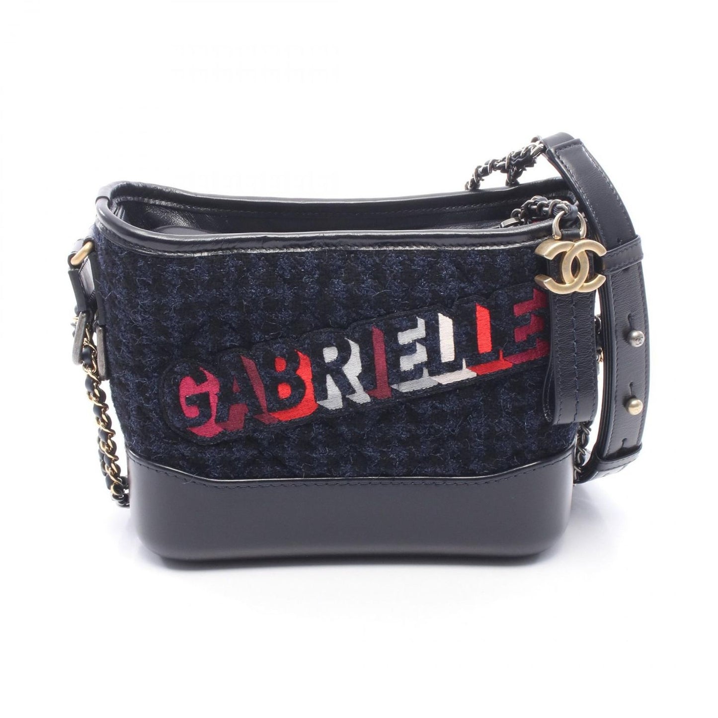 Chanel Shoulder Bag Gabriel de Small Hobo Navy Fabric Leather Chain