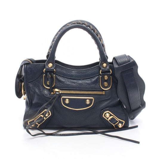 Balenciaga Handbag Classic Metallic Edge Mini City 2-Way Navy Leather