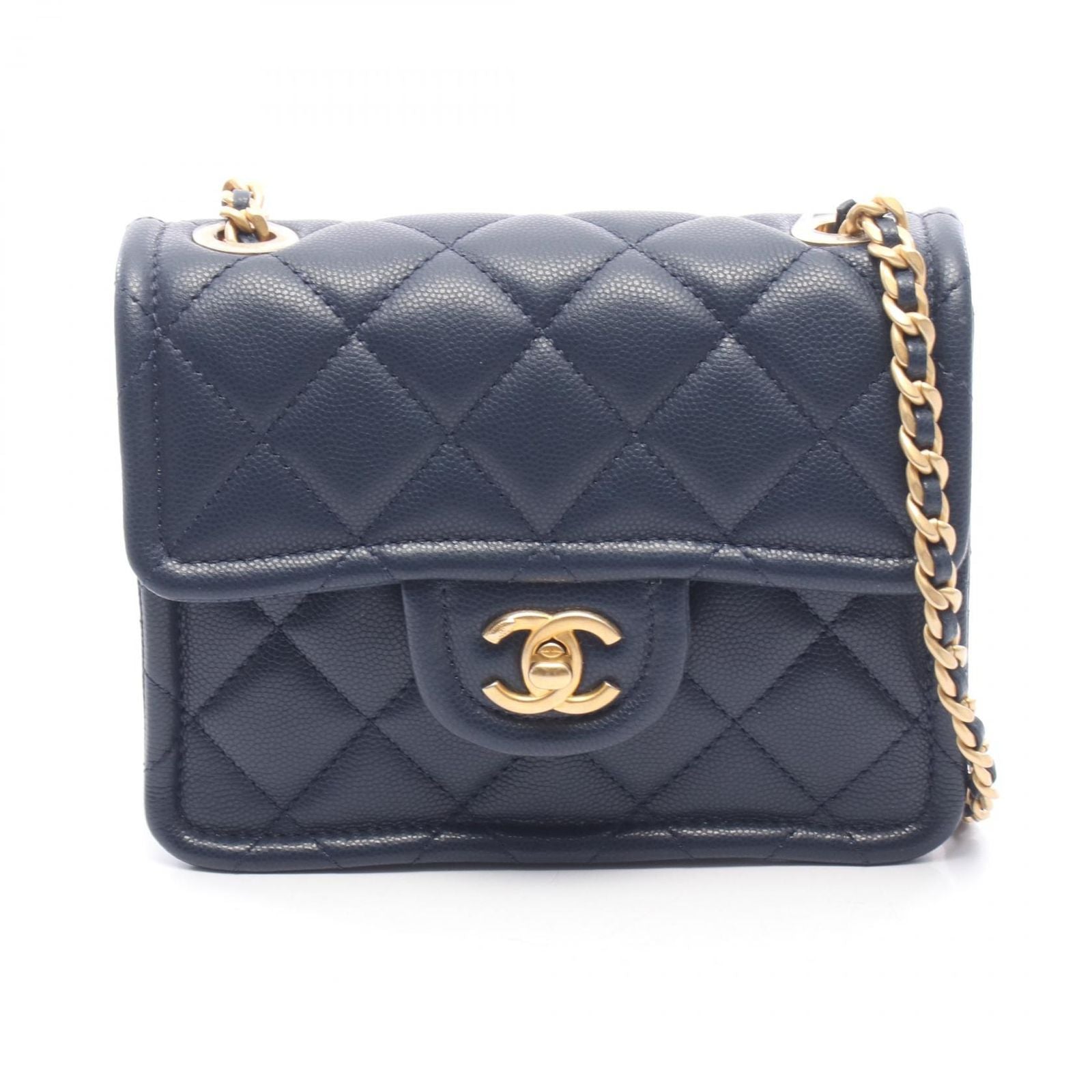 Chanel Shoulder Bag Quilted Navy Caviar Leather Mini Chain