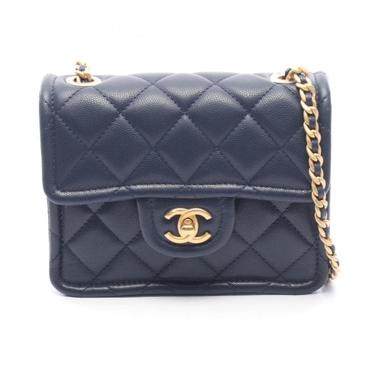 Chanel Shoulder Bag Quilted Navy Caviar Leather Mini Chain