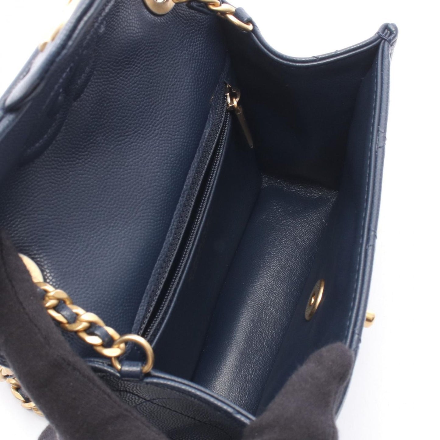 Chanel Shoulder Bag Quilted Navy Caviar Leather Mini Chain — view 3