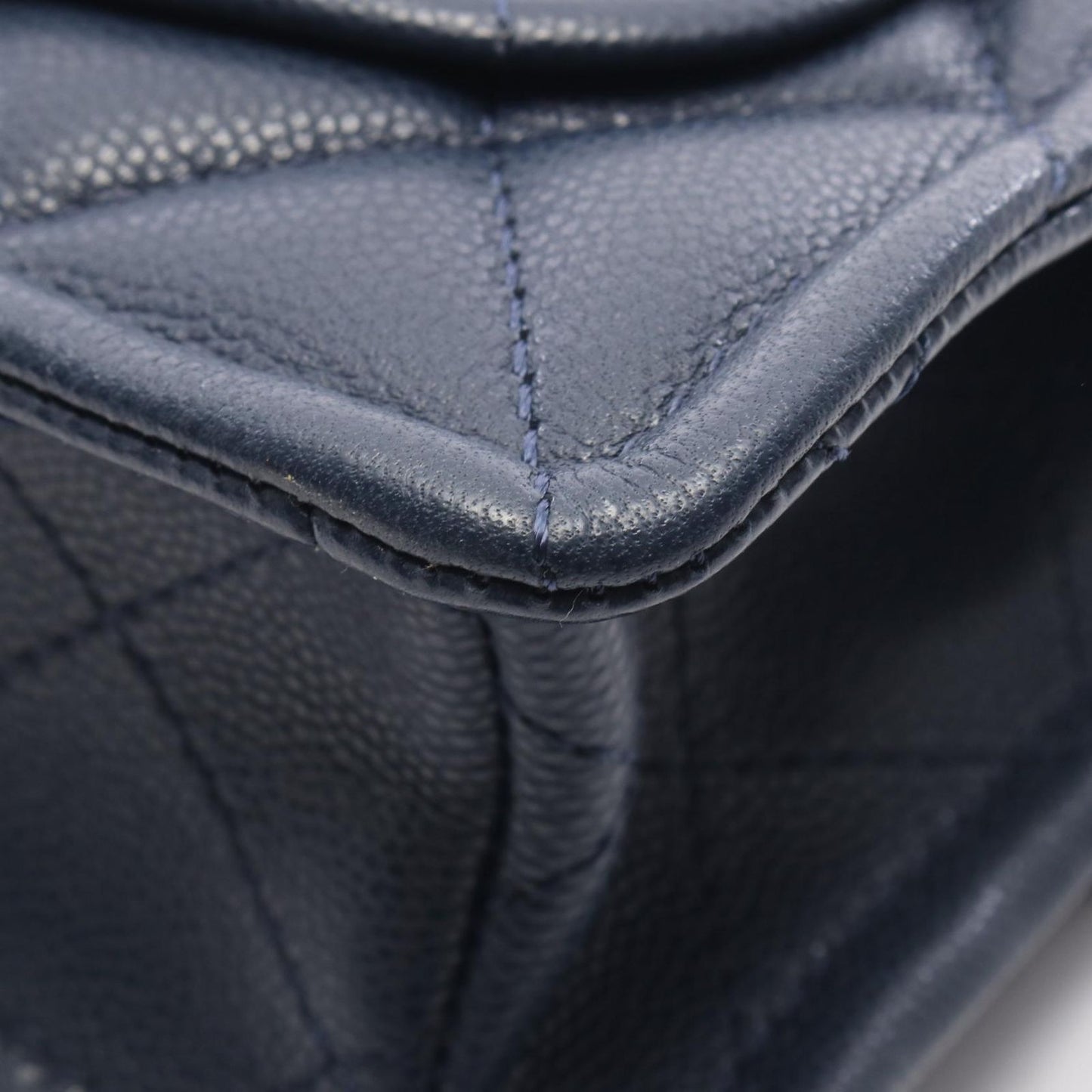 Chanel Shoulder Bag Quilted Navy Caviar Leather Mini Chain — view 8