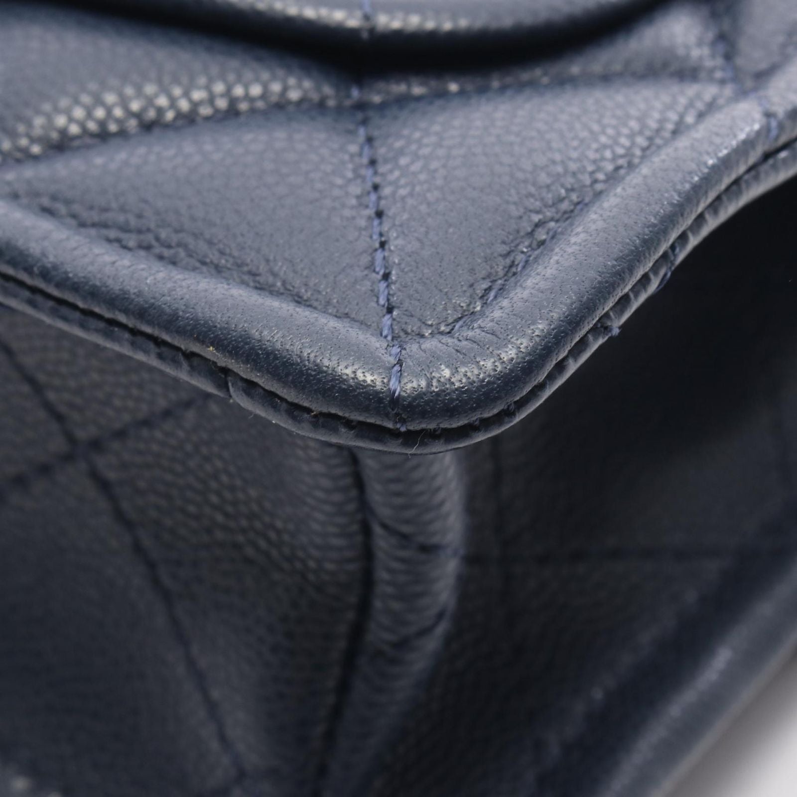 Chanel Shoulder Bag Quilted Navy Caviar Leather Mini Chain — view 8