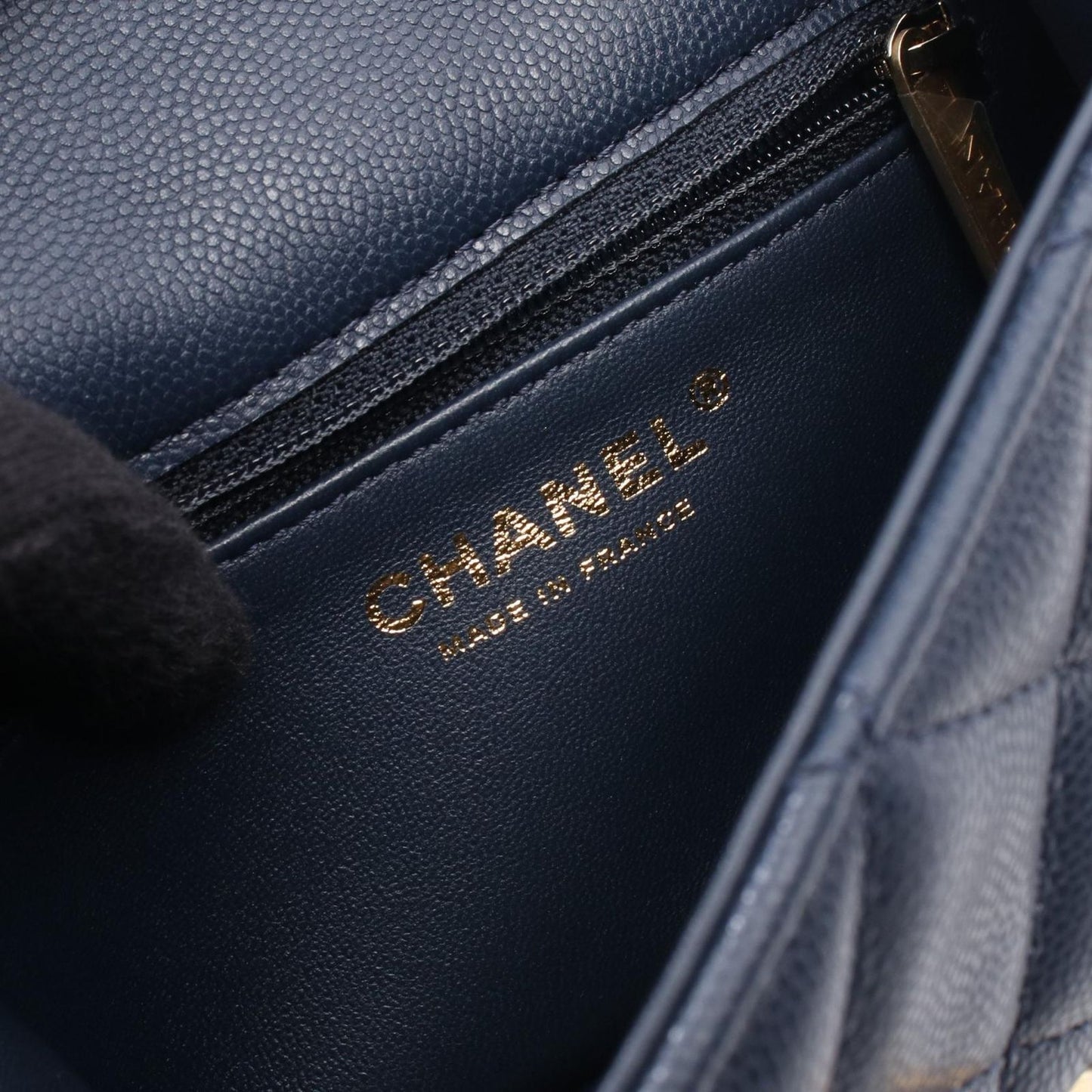 Chanel Shoulder Bag Quilted Navy Caviar Leather Mini Chain — view 4