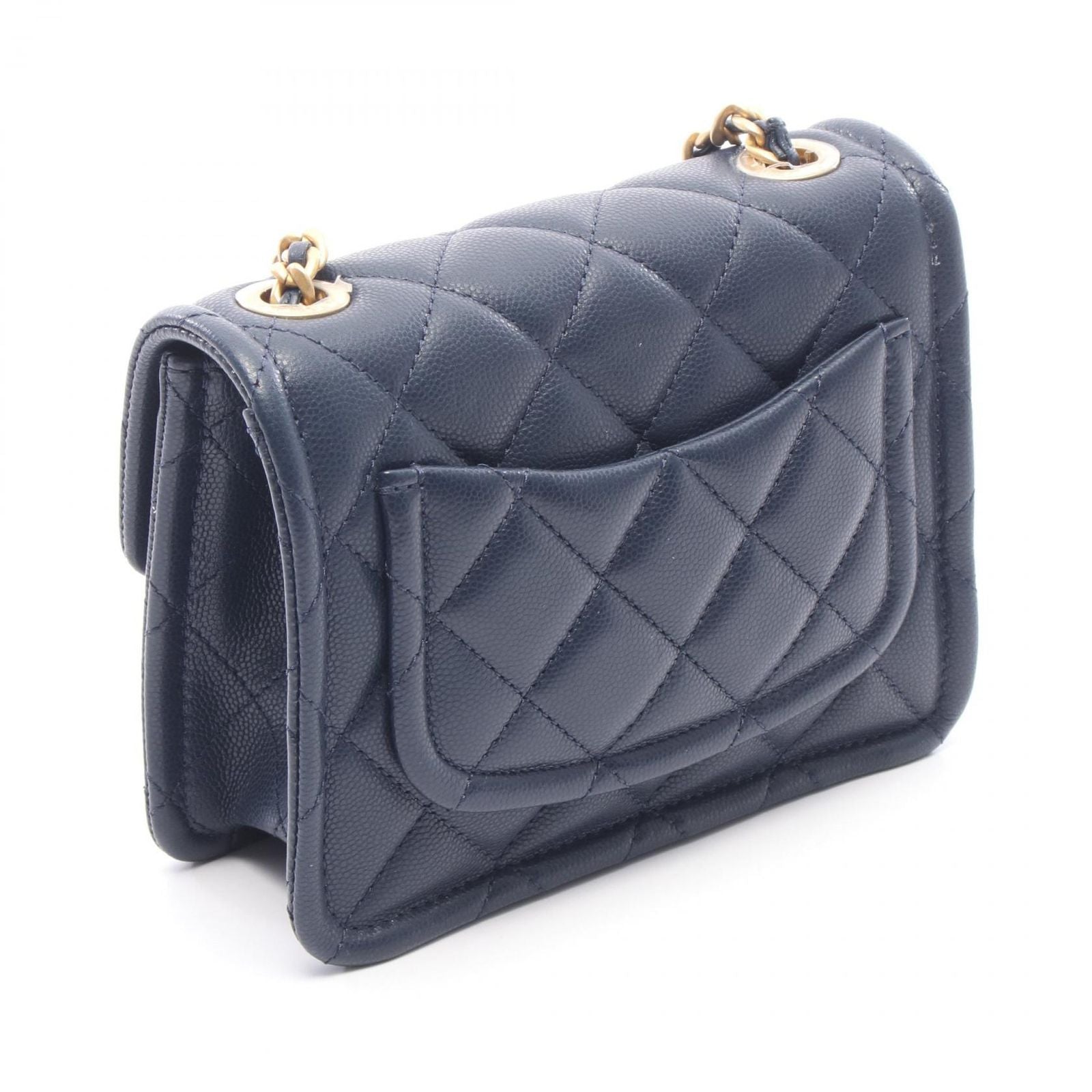 Chanel Shoulder Bag Quilted Navy Caviar Leather Mini Chain — view 2