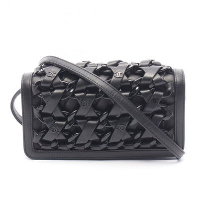 Chanel Shoulder Bag Interlace CC Logo Black Lambskin Chain
