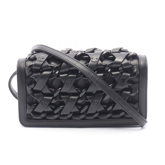 Chanel Shoulder Bag Interlace CC Logo Black Lambskin Chain