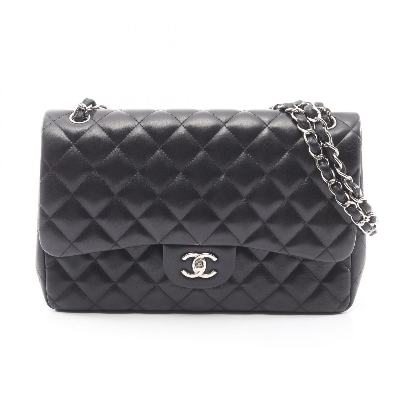 Chanel Shoulder Bag Big Quilted 30 Classic Large Double Flap Black Lambskin