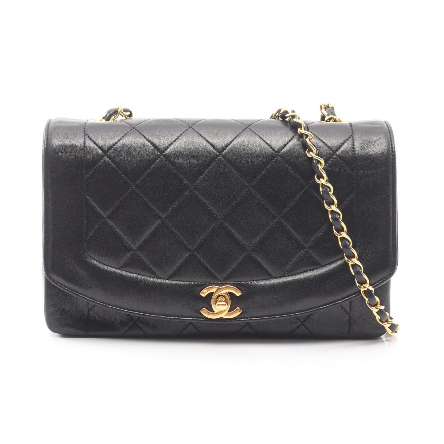 Chanel Shoulder Bag Quilted Diana Flap Black Lambskin Chain
