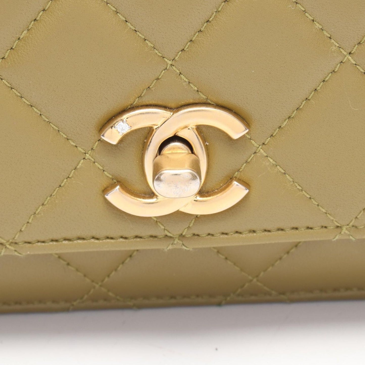 Chanel Shoulder Bag Quilted 2-Way Yellow Brown Leather Chain Wallet — view 9