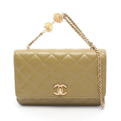 Chanel Shoulder Bag Quilted 2-Way Yellow Brown Leather Chain Wallet