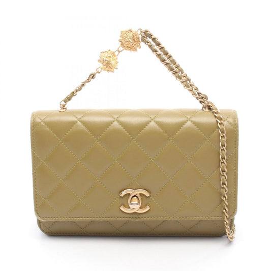 Chanel Shoulder Bag Quilted 2-Way Yellow Brown Leather Chain Wallet