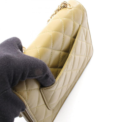Chanel Shoulder Bag Quilted 2-Way Yellow Brown Leather Chain Wallet — view 6