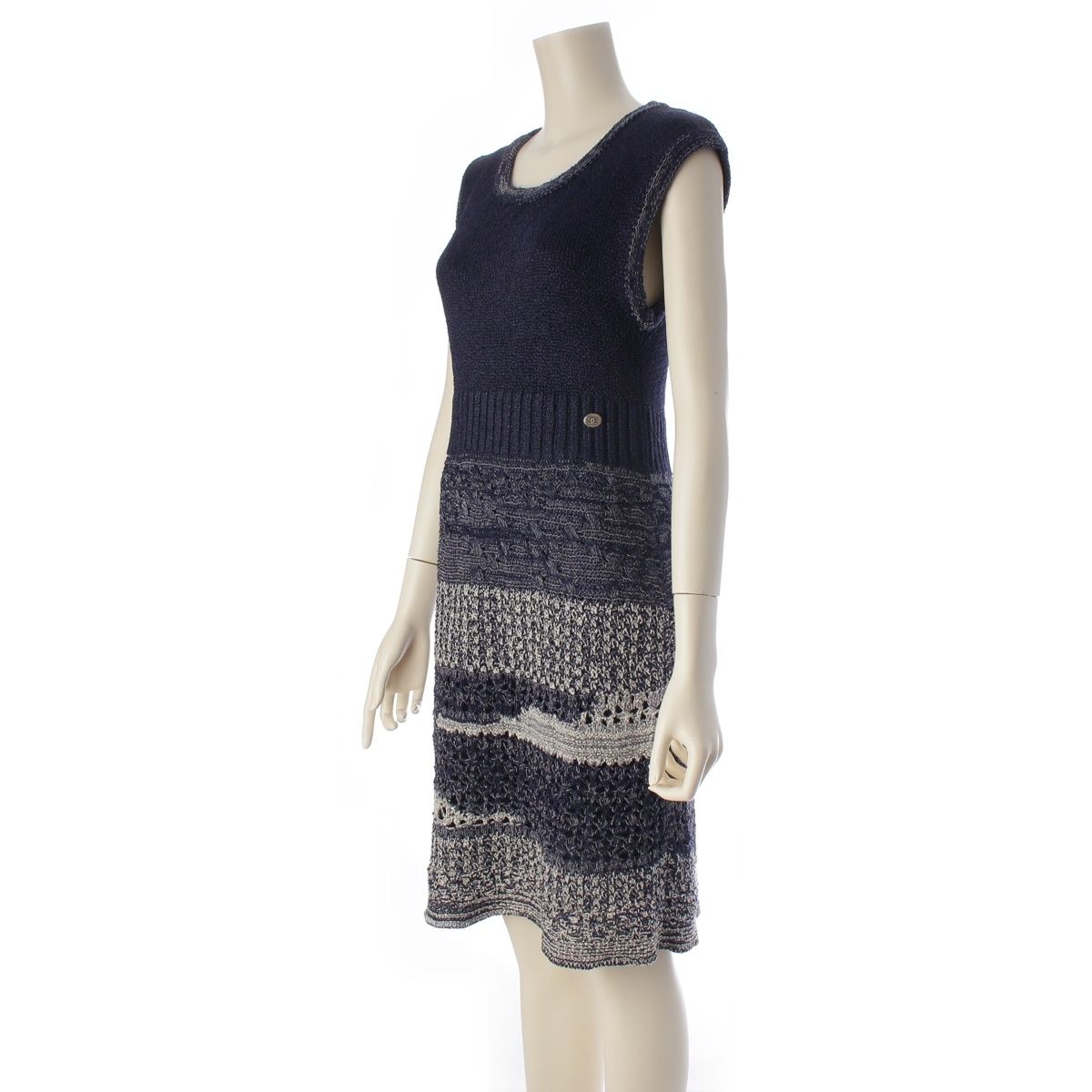 Chanel CC Logo Knit Sleeveless Dress Navy 36 — view 2